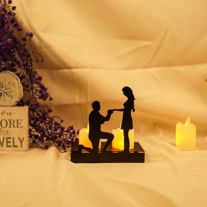 Handcrafted Iron Sculpture Candlestick Ornament, Romantic Couple Statue For Anniversaries, Decorative Modern Sculptures, Wedding Decoration Anniversary Ornament Figurine for Couples Valentine (D)