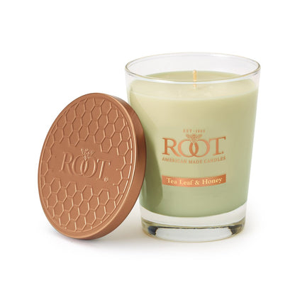 Root Candles Scented Candles Honeycomb Veriglass Premium Handcrafted Beeswax Blend Candle, Large, Tea Leaf & Honey