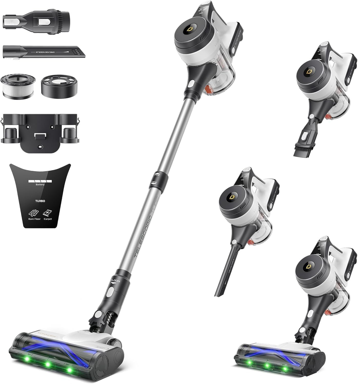 YONNDER Cordless Vacuum Cleaner, 550W 50KPA 70Mins Powerful Vacuum Cleaners for Home, with Anti-Tangle, LED Display Screen, Self-Standing Stick Vacuum for Hardwood Floors/Pet Hair/Carpet, M1, Silver