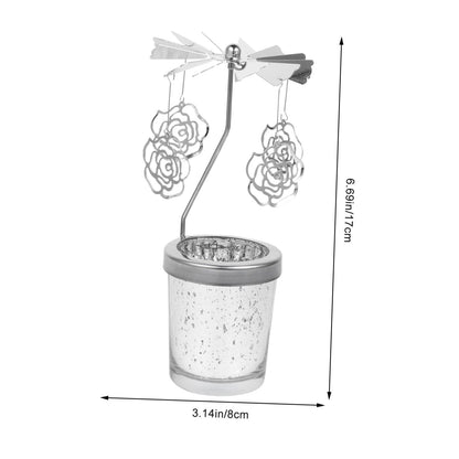 CONGARTENO Rotating Metal Candlestick Holder with Dangling Pendants Romantic Dinner Cup Carousel for Home Wedding Christmas Table Decor Spinning Centerpiece for Party Ambiance