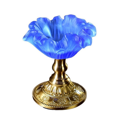 YUHUAWF Candle Holderss Creative Flower Shaped Candlestick Retro Glazed Candle Holder Desk Decoration Copper Base Decorative Candlestick(Blue)