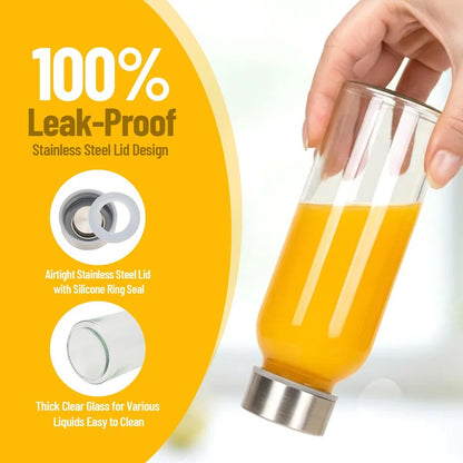 Luxfuel Glass Juice Bottles with Lids 10oz, 8 Pack Reusable Glass Water Bottle with Stainless Steel Caps & Straws, Leak Proof, BPA-Free – Small Juice Bottles for Juicing, Smoothies & Fridge Storage