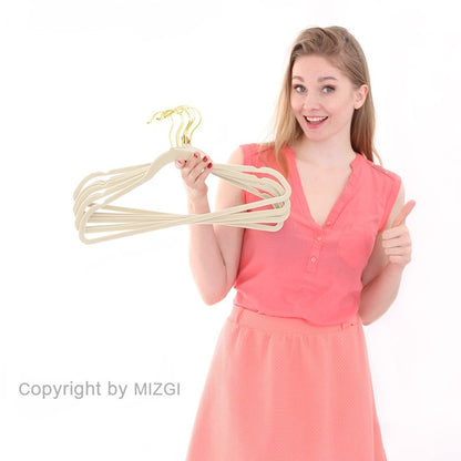 MIZGI Premium Velvet Hangers Pack 50 Pcs Heavyduty - Non Slip Slimline - Velvet Suit Hangers Ivory - Gold Hooks,Space Saving Clothes Hangers …