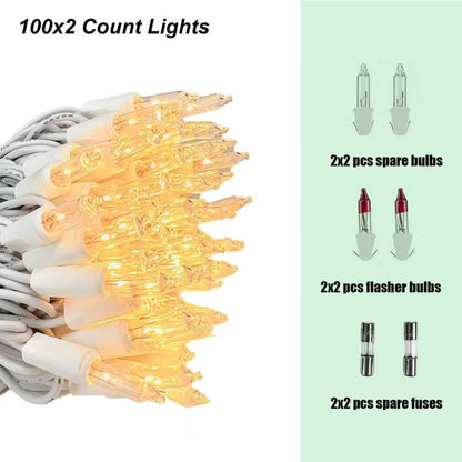 Christmas Lights Warm White,Incandescent Light String White Wire Indoor Outdoor, 200 Counts(2x100) 45 FT Length,Tree Light, Holiday Decorations in Party Yard,Spring Summer (White-Warm White)