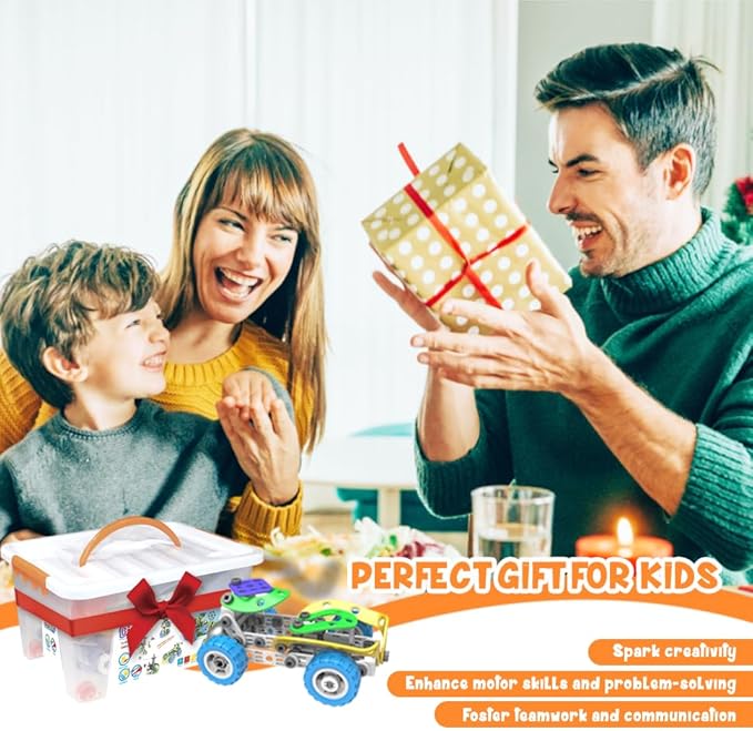 107Pcs Motorized Erector Sets for Kids Ages 4 5 6 7 8+STEM Building Toys for Boys Girls 3-5 4-8 5-7 6-8 Year OldEngineering KitElectric MotorCreative Educational Gift Learning Activities