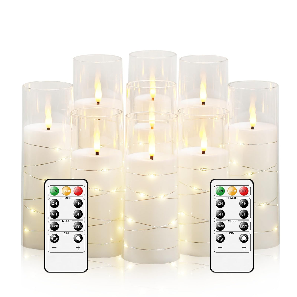 kakoya Flameless LED Candles with Timer 9 Pc Flickering Flameless Candles for Romantic Ambiance and Home Decoration Stable Acrylic Shell,with Embedded Star String，Battery Operated Candles（White）