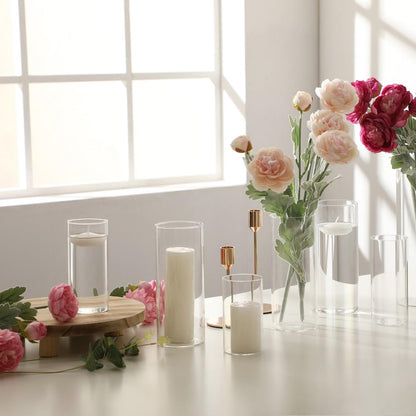 PNJHDZ 24 Pcs White Pillar Candles and Glass Candle Holders Cylinder Candle Vases for Pillar Candles Hurricane Candle Holders Set for Wedding Party, Event, Home Office Decor
