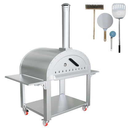Pizza Oven, Outdoor Pizza Oven 44 Inches, Wood Fire Pizza Oven with Wheels, Stainless Steel Pizza Maker for Outdoor Kitchen, Backyard, Patio, Garden & Restaurant