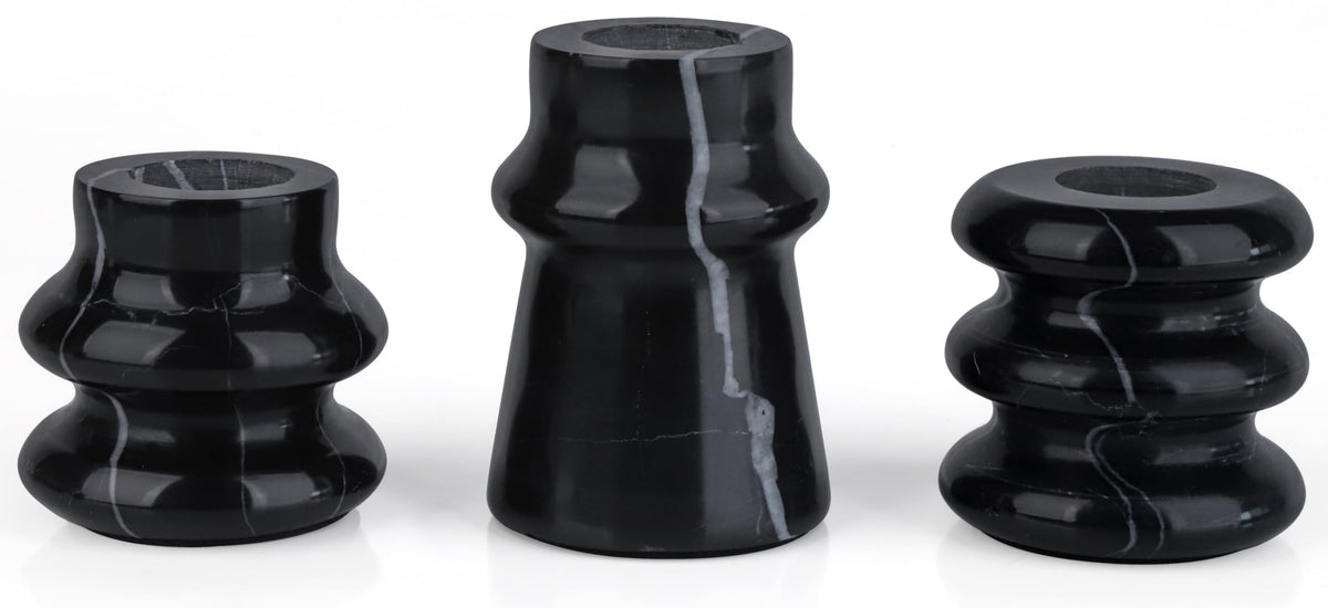 Vixdonos Marble Candle Holder Set of 3 Taper Candle Candlestick Mantle Candle Stand for Home Decor,Wedding,Party and Table Centerpieces(Black)