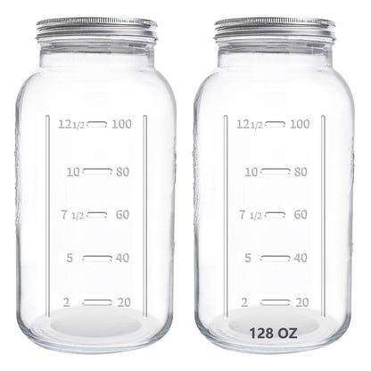eleganttime 128 oz Mason Jars Extra Wide Mouth 2 Pack, 1 Gallon Glass Large Jars with Airtight Lid, Safe for Food Storage,Curing, Fermentation and Preservation(Not standard wide mouth)