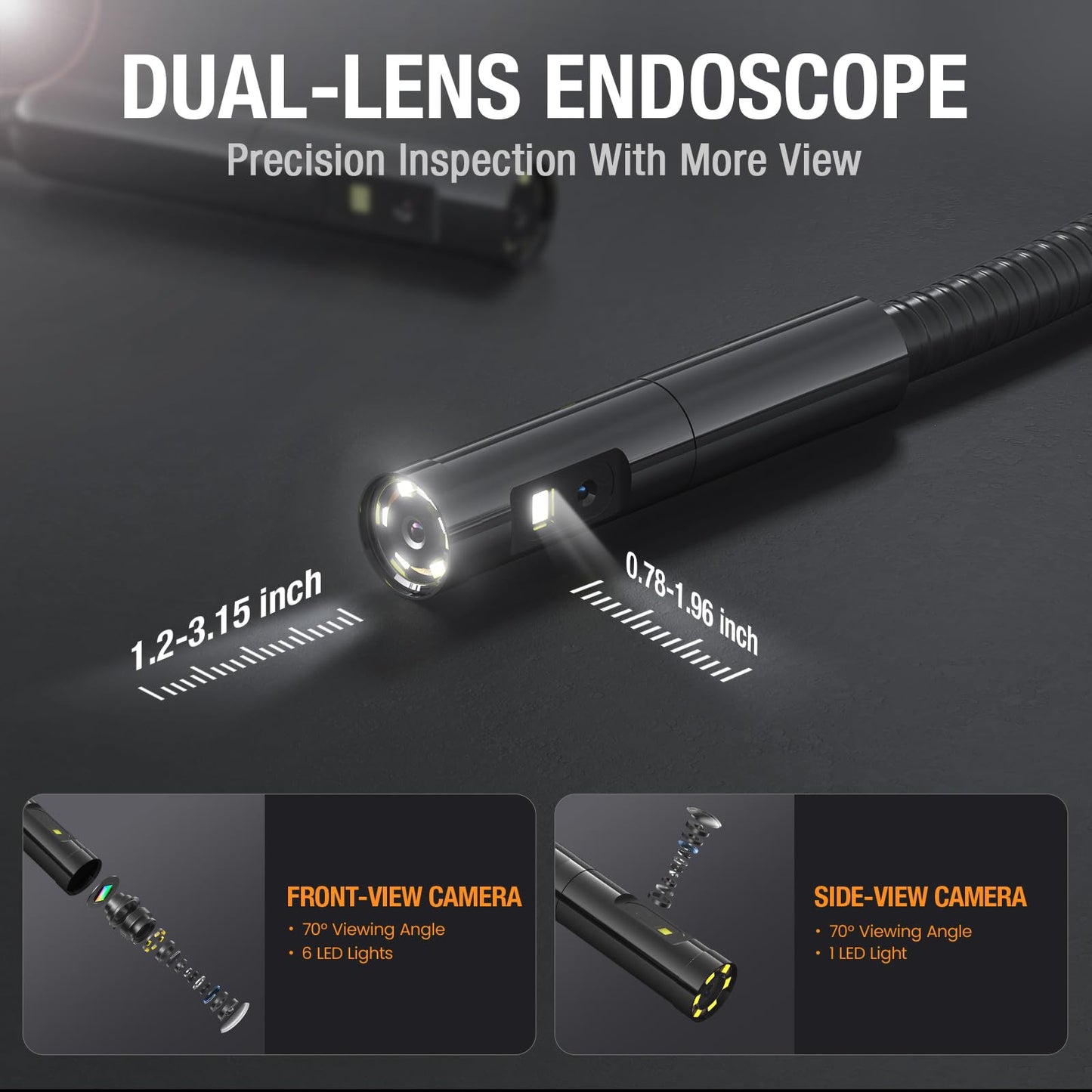 Teslong Inspection Camera, Dual Lens Borescope Camera with Light, NTS300 5" IPS Industrial Endoscope, 1080P Waterproof Flexible Mechanic Fiber Optic Snake Scope Cam for Wall Automotive Engine (16.5FT)