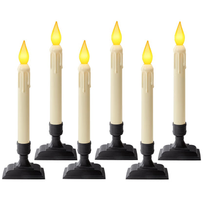 Meigic 6 Pcs Sensor Dawn to Dusk Window Candles, Flickering Battery Candles for Windows, Ultra Bright Fake Candle Lights with Black Holders, Led Candlesticks for Xmas Home Decor, Warm Yellow Light