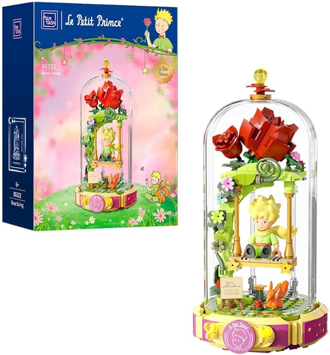 PANTASY Le Petit Prince Building Block Set Rose Swing Collectible Model Creative DIY Dust Cover Decorative Piece Storytelling Minifigure Adults and Kids Home Decor