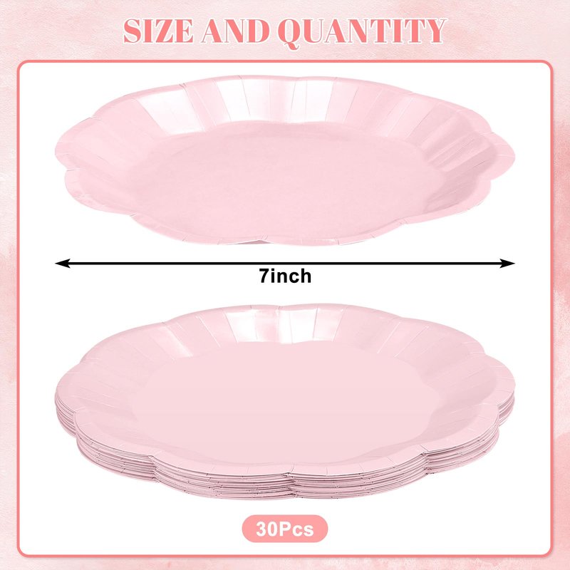 NatNarr 30 Pcs Pink Plates, 7 Inch Scalloped Pink Paper Plates Disposable Mothers Day Plate Small Party Plate for Wedding, Birthday, Baby Shower, Bridal Shower, Mother's Day