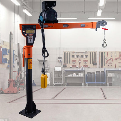 GRIPWAY new Folding Dismountable Household Jib Crane Truck - 1100lb Capacity 110V Electric Hoist, 880lb Pulling Force for Factories, Warehouses, Construction & Building，Orange