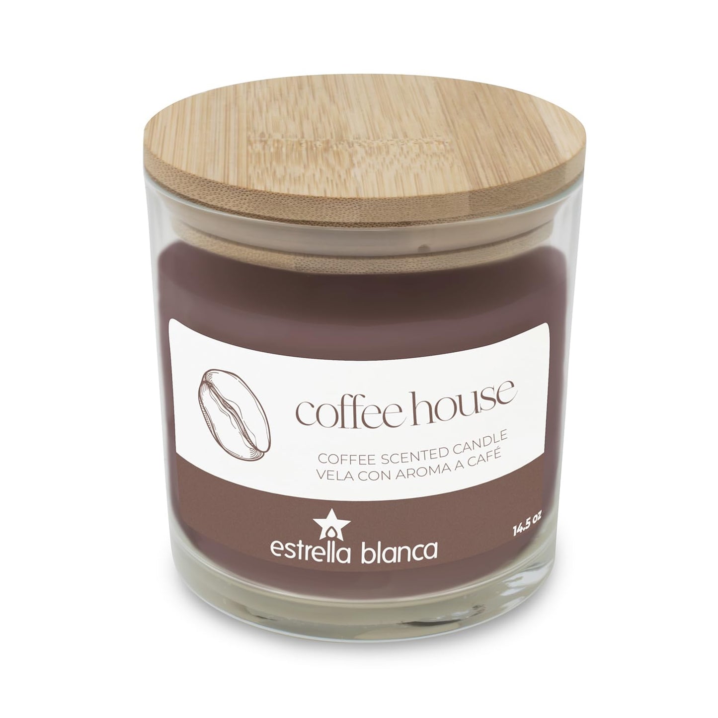 Estrella Blanca Coffee House Scented Candle 14.5oz – Soy Wax Candle with Wooden Lid, Long Lasting, Home Decor Candle for Bedroom, Kitchen – Gift for Coffee Lovers, Men, Women, Housewarming
