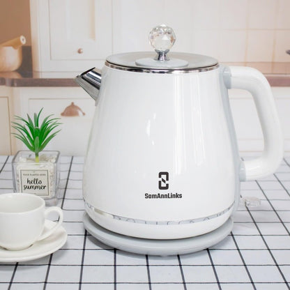 White 1.8L Electric Tea Kettle, Electric Kettle, Stainless Steel electric tea kettle for Fast Boiling Water, hot water Kettle, Double wall and Boil-Dry Protection with Auto-Shutoff.