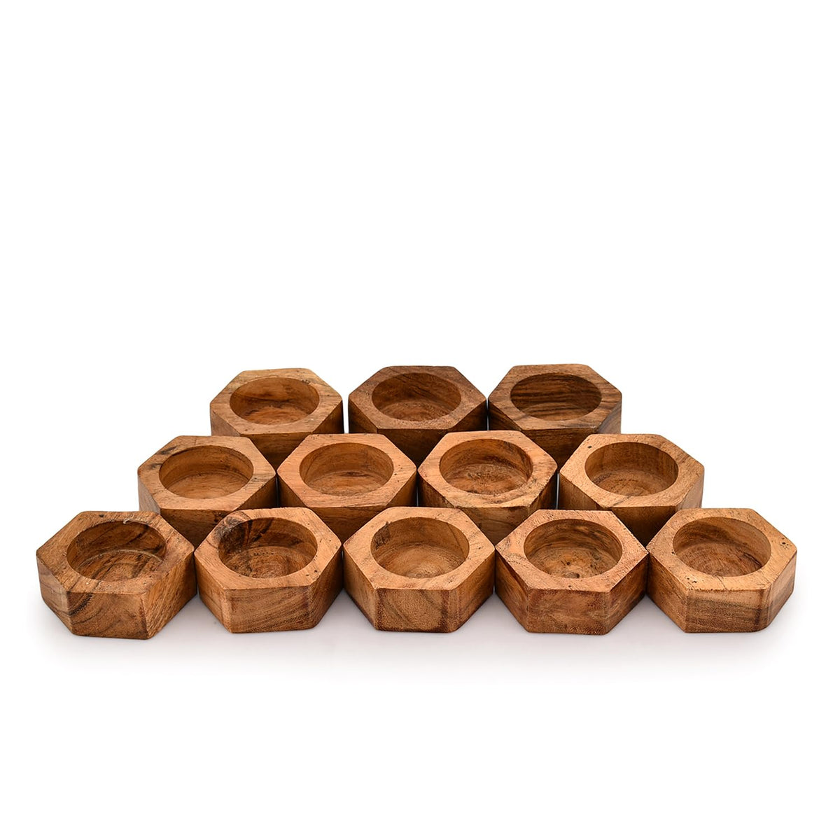 Kaizen Casa Tea Light Holder Acacia Wood Set of 12 Centerpieces for Dining Table Wedding Party Birthday Holiday Decoration (2.25" x 2.25" x 1"), (Set of 12)