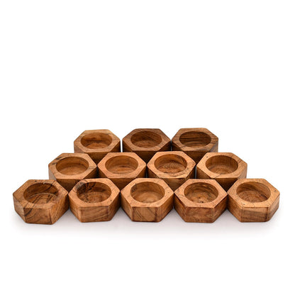 Kaizen Casa Tea Light Holder Acacia Wood Set of 12 Centerpieces for Dining Table Wedding Party Birthday Holiday Decoration (2.25" x 2.25" x 1"), (Set of 12)