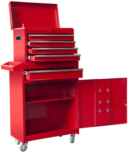 Torin ATBT1204B-RED Rolling Garage Workshop Tool Organizer: Detachable 4 Drawer Tool Chest with Large Storage Cabinet and Adjustable Shelf, Red