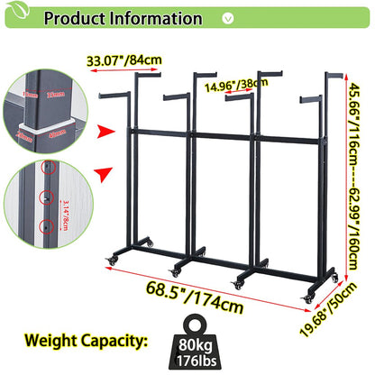 FKKPRVAX Floor Standing Metal Garment Rack - Heavy Retail Display Racks With Wheels, 8 Arms Clothing Rack, Square Tubing Portable Shirt Racks, Merchandise Display For Hanging Clothes (L-gold)