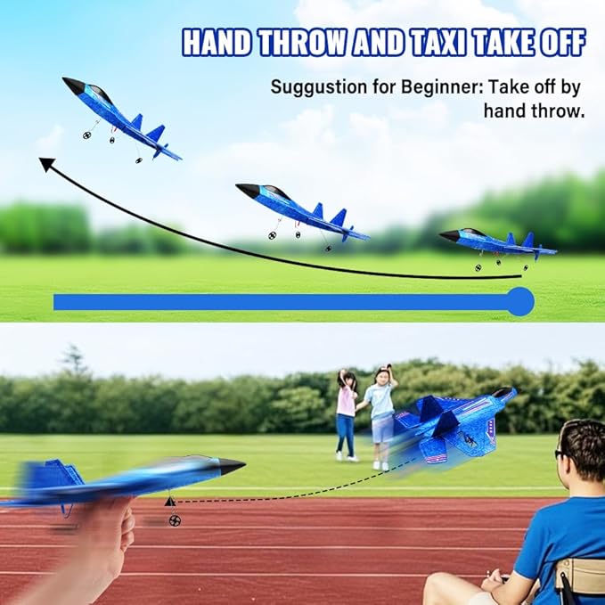 Blue RC Plane for Kids Upgrade F-22 Raptor Fighter RC Airplane Remote Control Airplane Toys 2.4 GHZ Smart 6-axis Gyro Stabilizer RTF RC Jet Aircraft Easy to Fly Outdoor Toy RC Glider for Beginners