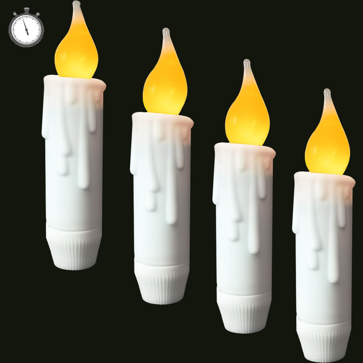 LINCOUNTRY. Short Taper Candles Battery Operated with Timer,Led Flameless Taper Candles Flickering Flame, 4.75 Inch White Electric Candlesticks for Fireplace Christmas Halloween Wedding Decor, 4 Pack