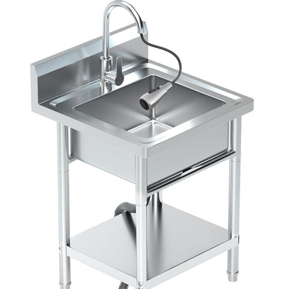 20Inch Stainless Steel Utility Sink, Commercial Single Bowl with Hot & Cold Water Lines, Drain Kit + Base Plate for Kitchen, Garage, Laundry
