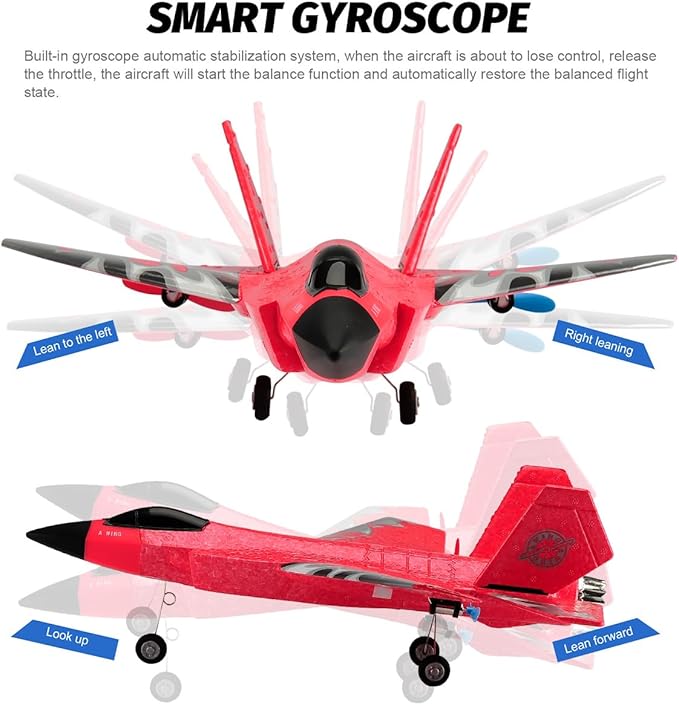 F35 RC Airplane Easy to Fly Foam RC Plane Remote Control Plane 2 Channel with Smart Gyro/Lights/Battery Rc Glider Jet Toy Gift for Kids Boys Adults 8-16 Year Old (Red)