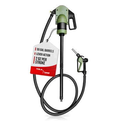 TERA PUMP TRLEV530 Manual Lever Action 55 Gallon Drum Barrel Pump (Kerosene Diesel Lubricants Hydraulic Fluid) 10FT Discharge Hose, Gas Pump Style Nozzle…