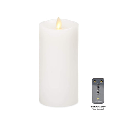 Luminara Flameless Slim Pillar Candle, Flickering Real Flame Effect, Melted Edge, Smooth Wax, Unscented, White, Real Wax, LED Battery Operated