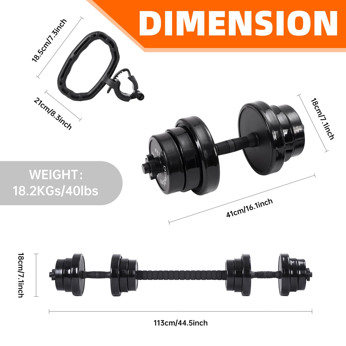 Nice C Weights, Dumbbell Set, Kettlebells, Adjustable Dumbbells, Barbell Weight Set, 20-40-50-70LB 3-in-1 set, Non-Slip, All-purpose (40LB)