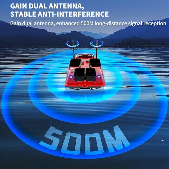 RC Bait Boat for Fishing with 4 Boxes Dual Antena and 18000mAh Battery for 500M Long-Range Bait Boat with LED Light Hook Release High-Definition Color Screen Remote Control