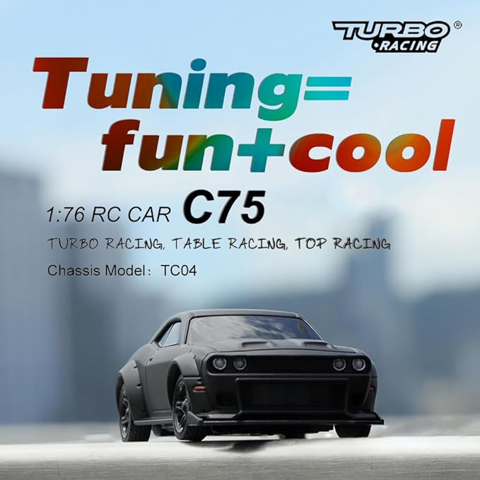1:76 Turbo Racing Scale RC Sport Car Table Racing Remote Control Mini Model Car Full Proportional RTR Kit Toys (C75-black)