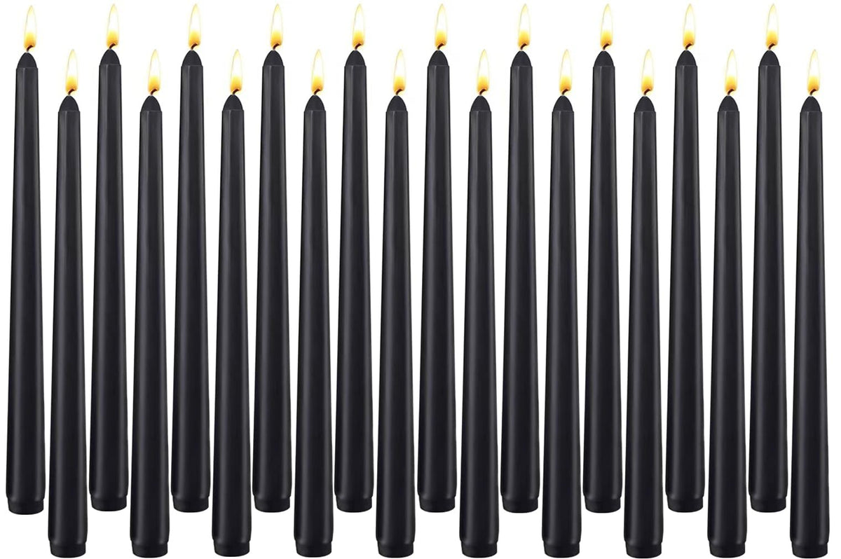 20-Pack Black Taper Candles Unscented, 10 Inch Tall Dinner Table Candlesticks for Halloween Gothic Centerpieces, Bulk Tapered Candles Long Burning Smokeless Dripless, Decorative Candle for Home Decor