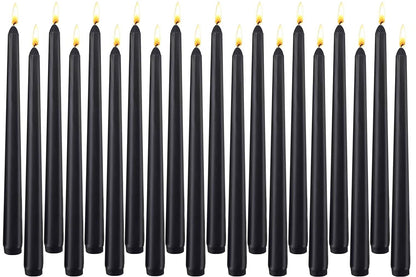20-Pack Black Taper Candles Unscented, 10 Inch Tall Dinner Table Candlesticks for Halloween Gothic Centerpieces, Bulk Tapered Candles Long Burning Smokeless Dripless, Decorative Candle for Home Decor