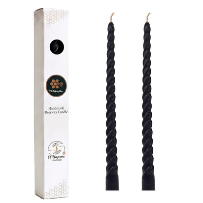 Petekoglu Black 2 Pack Taper Beeswax Candles 27.5 cm Twisted Candlestick Dinner Candles Natural Honeycomb Beeswax