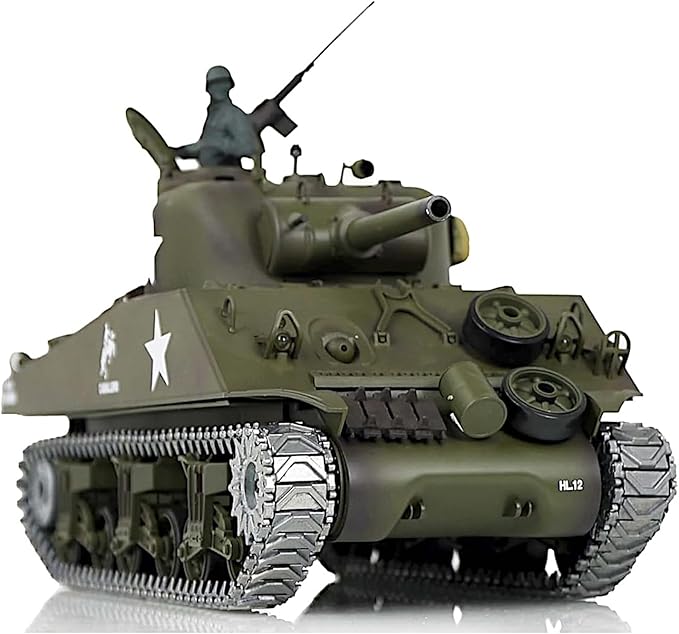 POCO DIVO Sherman M4A3 US Army Tank 1/16 RTR RC Military Model Heng Long 3898 MS Edition Upgrade Steel Gear Metal Track Sprocket Idler Wheel Airsoft Battle Infrared Combat Smoke Sound Light Recoil