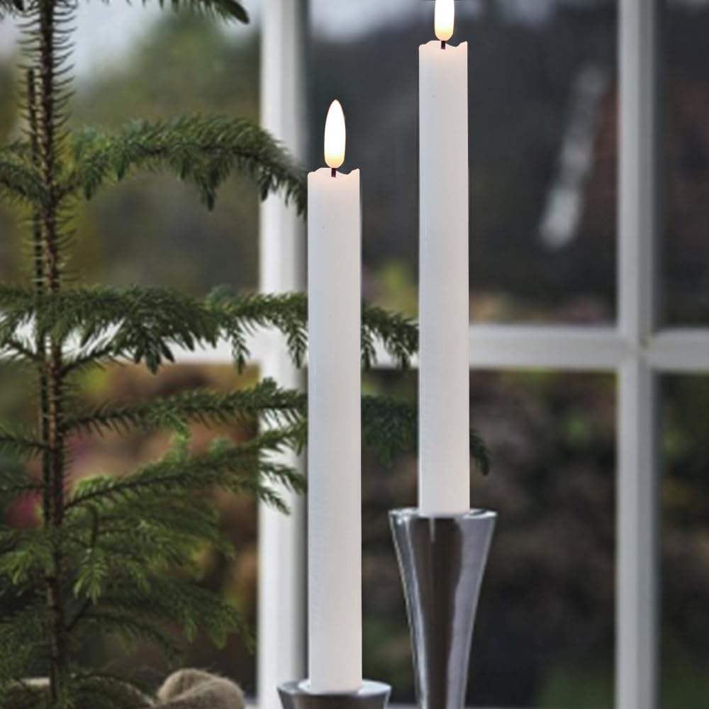 GenSwin Flameless Taper Candles Flickering with Remote Timer, Battery Operated LED Taper Candles with 3D Wick Real Wax Window Candlesticks Pack of 2 for Home Wedding Decor(White, 0.78 x 9.64 Inch)