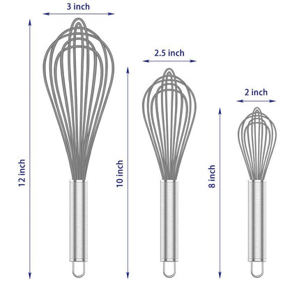 OYV Grey Silicone Whisk, Professional Whisks For Cooking Non-Scratch, Stainless Steel & Silicone Wisk, Plastic Rubber Whisk Tool For Nonstick Cookware Pans, Silicon Wisks Set of 3