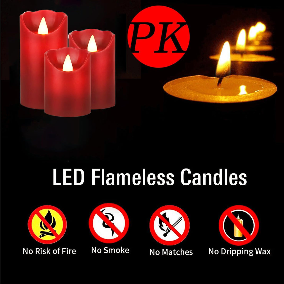 Biyanuo Flameless Battery Operated LED Candles with10key Button Remote Control 24-Hour Timer Set of 3 Electric Flickering Pillar Real Wax，Wedding, Party, Home Decoration (Red)