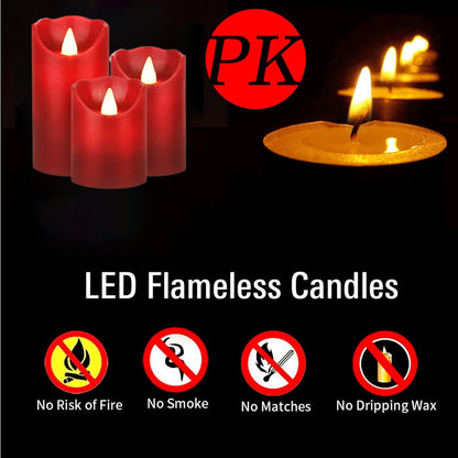 Biyanuo Flameless Battery Operated LED Candles with10key Button Remote Control 24-Hour Timer Set of 3 Electric Flickering Pillar Real Wax，Wedding, Party, Home Decoration (Red)
