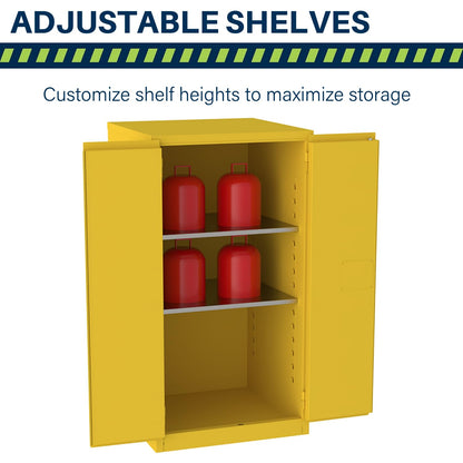 Jamco 60 Gallon Flammable Safety Cabinet, Steel Flammable Storage Cabinet with Lockable Manual Closing Doors, Non Forkliftable, 34" x 34" x 65", Yellow