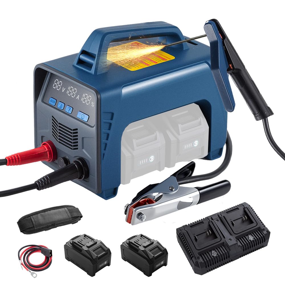 Cordless Welder Battery Powered Welding Machine With 2 Batteries, Portable MMA DC Welder Machine With LED Display Inverter Stick Welder(Blue)