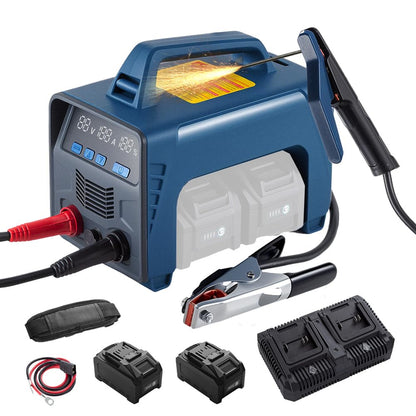 Cordless Welder Battery Powered Welding Machine With 2 Batteries, Portable MMA DC Welder Machine With LED Display Inverter Stick Welder(Blue)