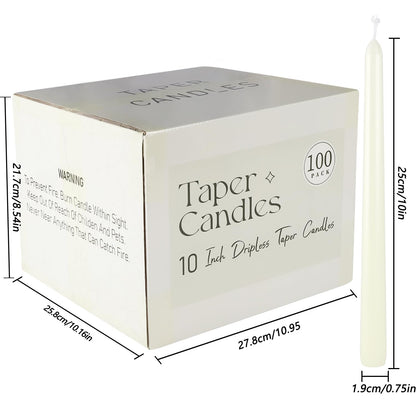 Pliadvbu 100 Pack Lvory Taper Candles 10 Inch, Dripless and Unscented Tall Table Candle for Home Decor, Dinner Candle for Thanksgiving, Christmas, Weddings… …