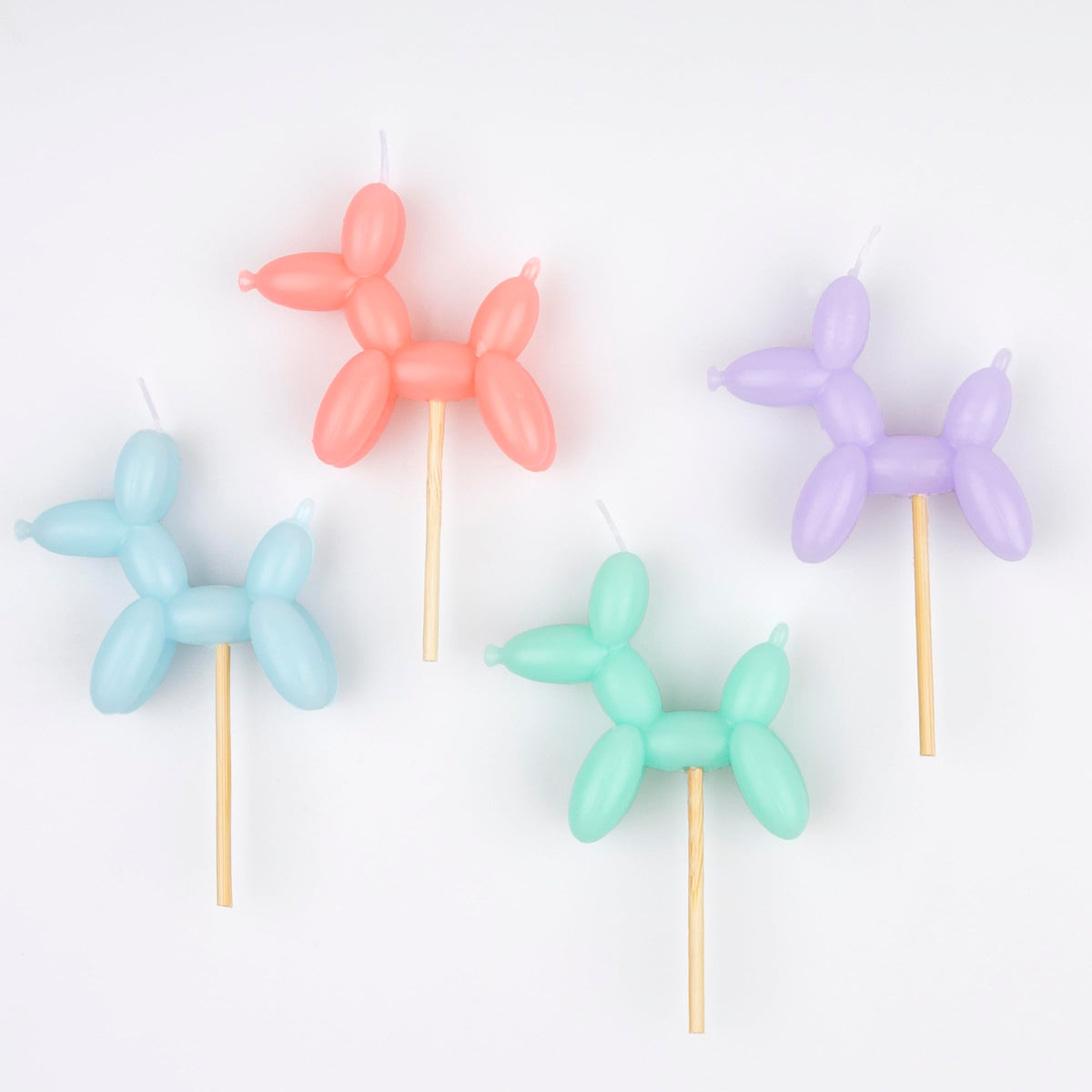 Meri Meri Balloon Dog Candles (Pack of 4), 4 Birthday Party Candles in Assorted Colors, 3.5" Tall, Unscented