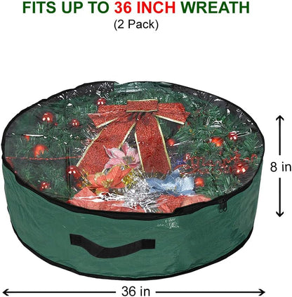 Propik Christmas Wreath Storage Bag - 36-Inch Tear-Resistant Holiday Container with Clear Window | 2 Pack, Green