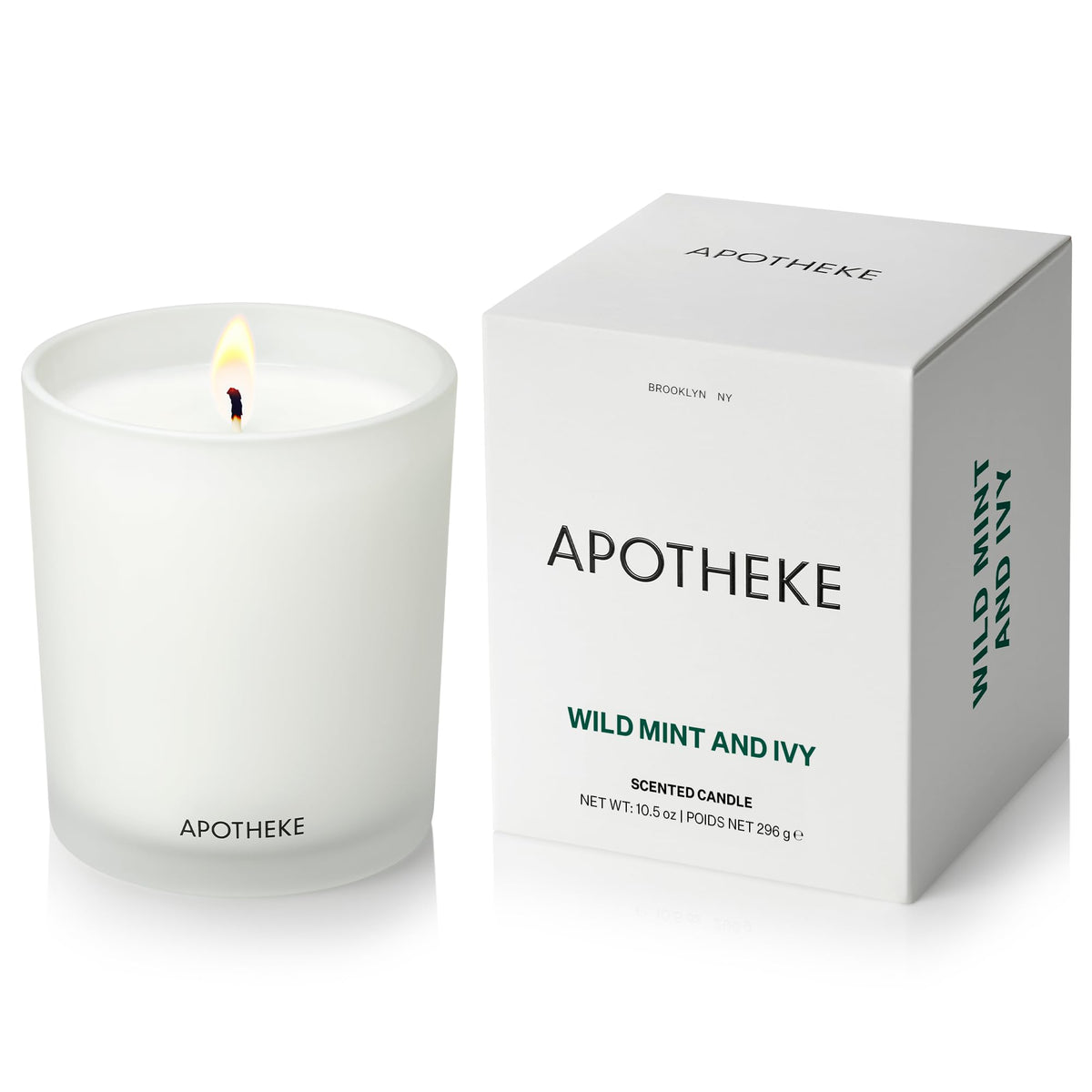 Apotheke Signature Scented Candles for Home, Wild Mint & Ivy - 10.5 oz - Soy Wax, Non Toxic, Large Jar White - Luxury Candle Gifts for Women & Men - Eucalyptus, Patchouli, Cedarwood, and Rose