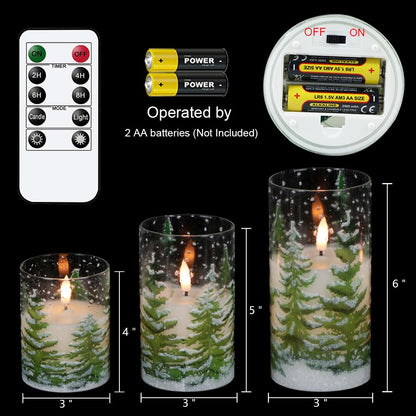 Lasumora Glass Flameless Pillar Candles with Remote Timer, LED Christmas Tree Candles, Battery Operated Real Wax Flickering Candle 3D Wick for Home Décor Christmas Gifts, 3x4/5/6 inches